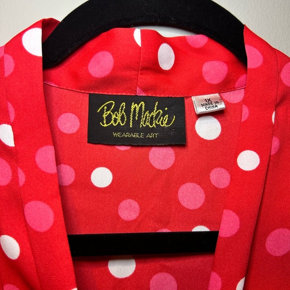 Bob Mackie Button Front Polka Dot Blouse Top Plus Size 1x V-Neck Red - Picture 4 of 5